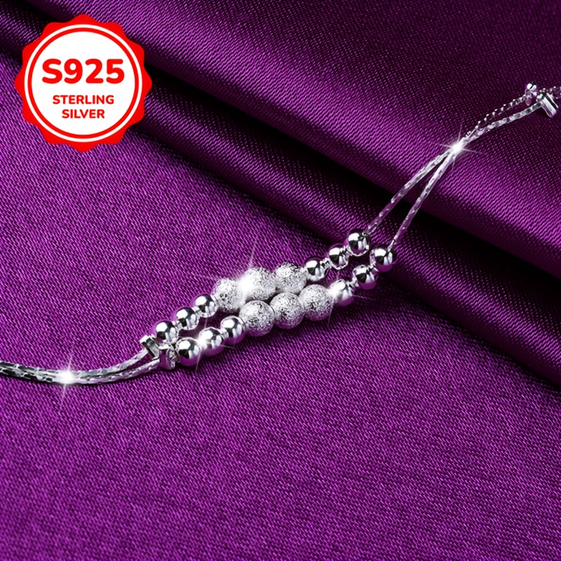 925 Silver Double Strand Round Bead Anklet